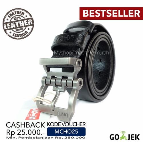Foto Produk Gesper Sabuk Ikat Pinggang Kulit Asli Pria Cowo Import Tp 501 Black dari -myshop