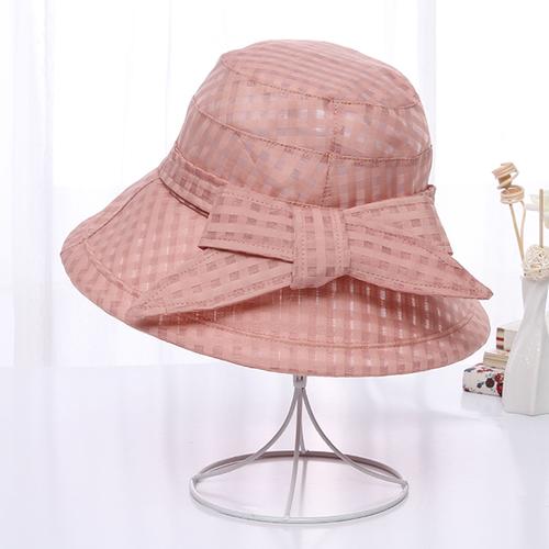 Jual Women Plaid Wide Brimmed Sun Hat 