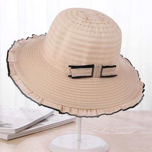 Women Summer Bowknot Straw Beach Hat 