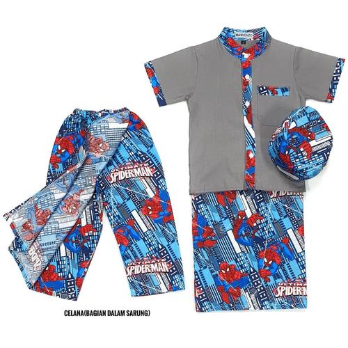 Foto Produk Sarkoci Abu Spiderman 1 - 9 Tahun ( Sarung Koko peci ) maxenzo baju mu dari yopyshop