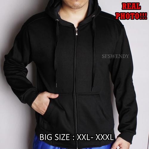 Foto Produk Jaket Hoodie Zipper pria Full black Hitam Polos BIG SIZE XXL - XXXL dari sfswendy
