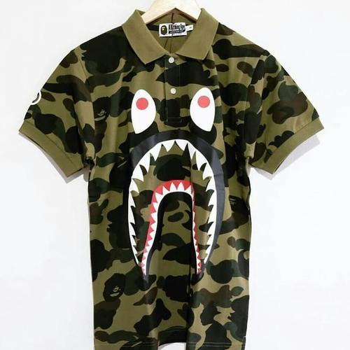 Jual POLO SHIRT BAPE SHARK CAMO ARMY 