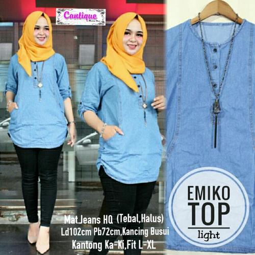 Foto Produk Baju Atasan Wanita Tunik Muslim Emiko Top Jeans High Quality - Biru Muda dari Busana Muslim Modern 77