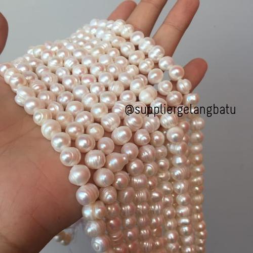 Foto Produk Bahan Aksesoris Mutiara Air Tawar Barok / Baroque 6 x 8mm Bulat pearl dari gelangbatu