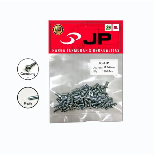Foto Produk BAUT JP M 3 x 6 MM - SEKRUP SKRUP BAUT JP 3x6 ISI 100 PCS dari Juragan Perkakas