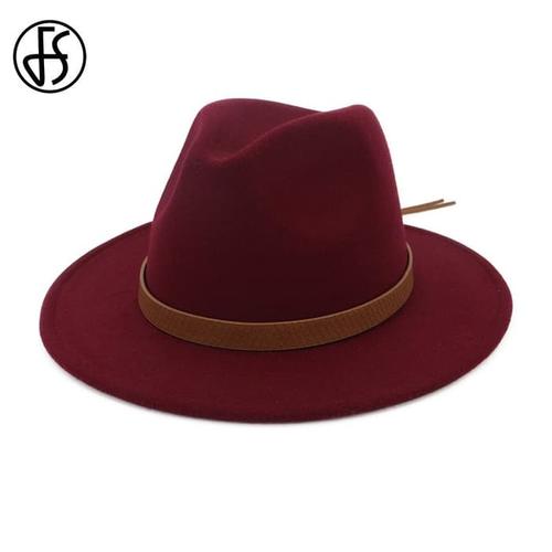 Jual FS Men's Wool Felt Brim Fedora Hat 