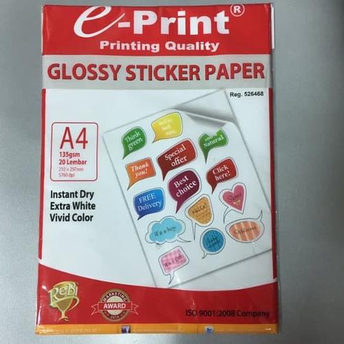 Jual Glossy Sticker Paper e-Print A4 135gsm 20Lembar Kertas Stiker ...
