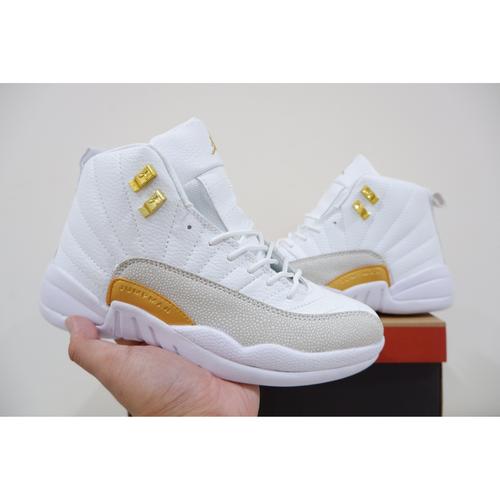 Jual Sepatu Basket Air Jordan 12 Ovo White Gold Putih Emas 