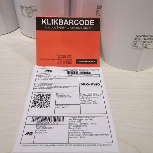 Foto Produk Label barcode resi JNE Semi Coated 102x127mm 1Line 500pcs Gap3mm dari klikbarcode