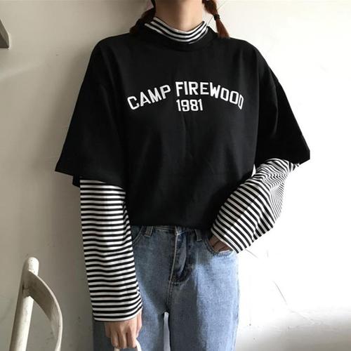 Jual Terbatas Kaos T Shirt Lengan Panjang Model Longgar Motif Garis Ga Jakarta Barat Elfarea Shop Tokopedia