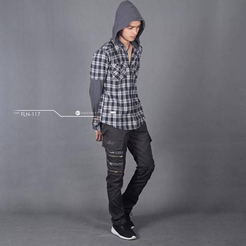 Jual FLANNEL HOODIE DOUBLE LAYER 