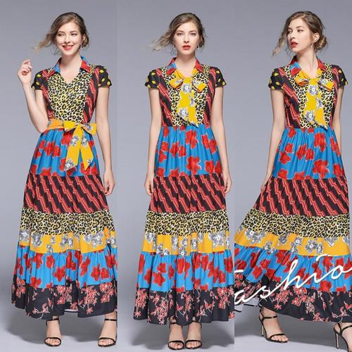 Foto Produk 26155 Mix Pattern Long Dress withBelt(size L)/ PREMIUM IMPORT HONGKONG dari DressWell_StayClassy