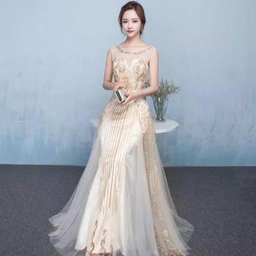 Foto Produk Gaun pesta gold - bridesmaid dress gold - gaun mama - gaun sangjit - Soft Gold dari Gaunweddingcom Tangerang