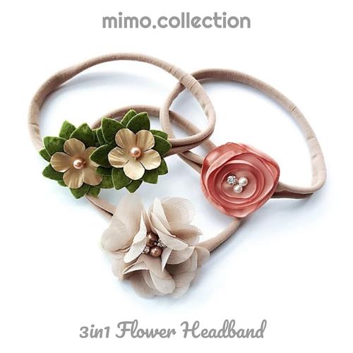 Foto Produk 3in1 Flower Headband Baby 3pcs Bando Bandana Bunga Pita Anak Bayi dari Mimo collection
