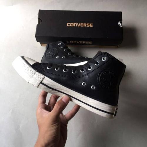 converse leather black high