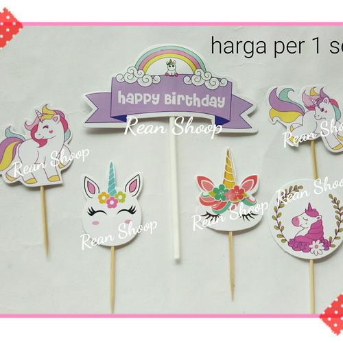 Gambar topper toper tusukan hiasan kue cake ulang tahun karakter unicorn dari reanolshoop Kota Bekasi Tokopedia