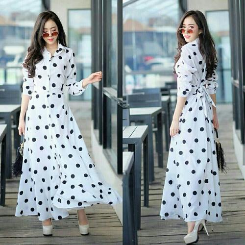 Foto Produk Long Dress Maxi Gamis Polka Putih dari HER'Z SHOP