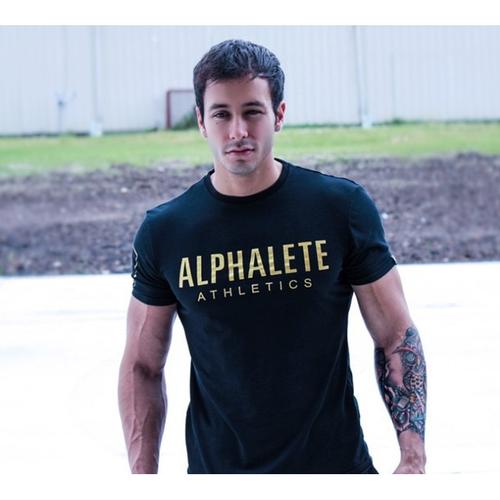 Jual Kaos olahraga gym logo alphalete adem awet hitam kuning emas - S ...