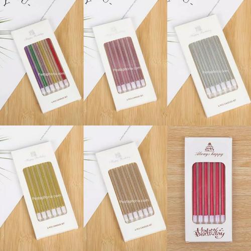 Foto Produk Lilin Ulang Tahun Panjang Metalik Gold/Silver/Pink/Multicolor isi 6 Pc - ChampagneGoldPj dari Pestaphoria