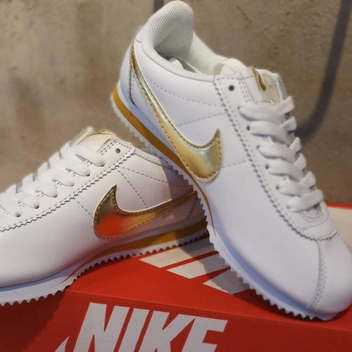 nike cortez white gold
