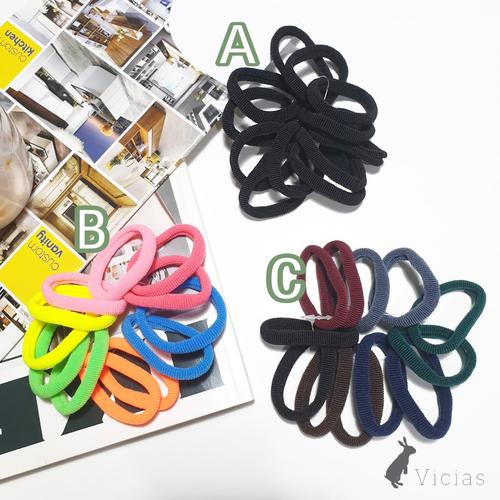 Foto Produk Set isi 12pcs - Ikat Rambut / Karet Rambut Hitam Warna Warni - 8mm dari VICIAS