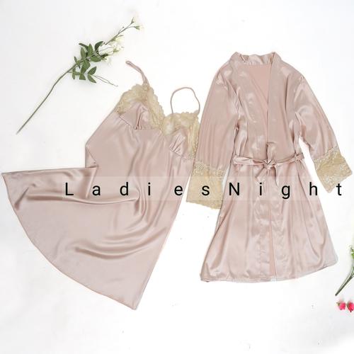 Foto Produk Dark Cream Valeria Set Lingerie -Inner Dress, Robe +Gstring - Beige dari Ladies Night