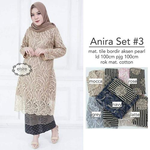 Foto Produk setelan kebaya set aruna set tille brokat mix mutiara murah allsize - Cokelat, XL dari Simi Fasion Shop