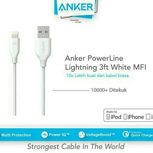 Foto Produk Kabel Data Anker PowerLine iPhone Usb Lightning 3ft / 0.9m High Speed - Putih dari Jess grosir accessories