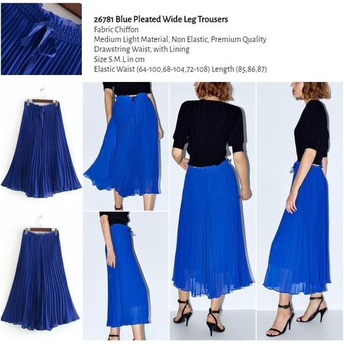 Jual Blue Pleated Wide Leg Trousers 