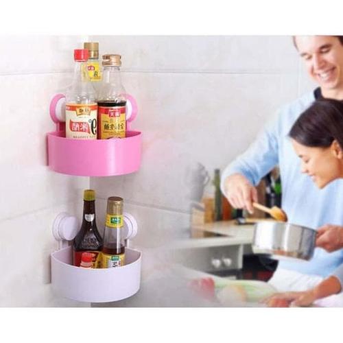 Foto Produk RAK SUDUT SIKU PLASTIK PX06 / RAK HOLDER KAMAR MANDI WC - Merah Muda dari Raka Here_shop
