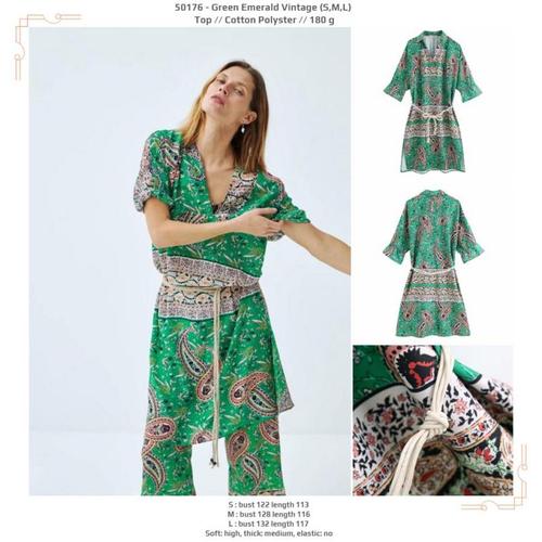 Jual 50176 Green Emerald Vintage Dress 