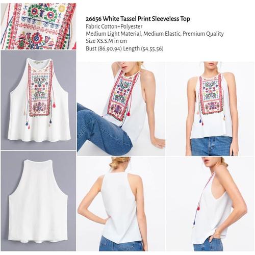 Jual White Tassel Print Sleeveless Top 