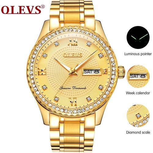 Jual jam tangan pria original Jam emas Luxury Steel Quartz Gold Watch