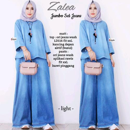 Foto Produk Zalea Jumbo set/ setelan blouse dan kulot jeans rawis dari mamaegio