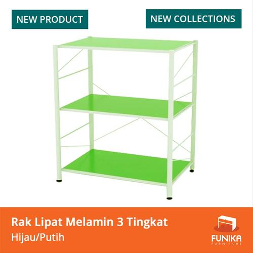 Foto Produk FUNIKA 88188 GR WH - Rak Lipat Melamin 3 Tingkat Kaki Logam - Hijau Pu dari zahwa nirmalashop