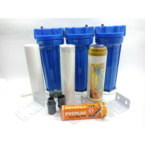 Jual Paket filter air berpasir, keruh dan berkapur Housing biru