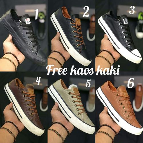 Foto Produk Converse Classic size 39 - 44 sepatu pria sneakers kulit hitam cokelat - Satu, 37.5 dari eno ajjh