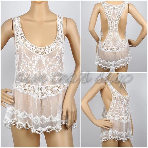 Jual OT118 White lace loose see through 