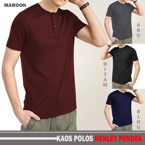 Foto Produk baju kaos polos henley baju kancing pria merah maroon dari ozon clothing