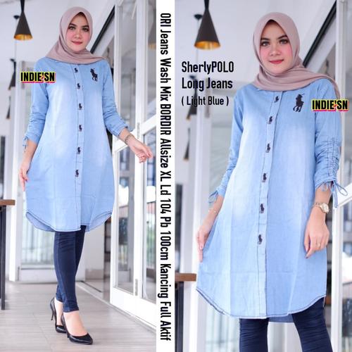 sherly polo jeans di bordir aksen polo 