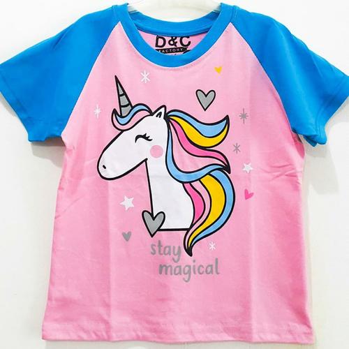 Foto Produk KAOS ANAK SIZE 1-6 UNICORN PINK LENGAN BIRU D&C STAY MAGICAL dari MAYA FINKA KAOS KARAKTER