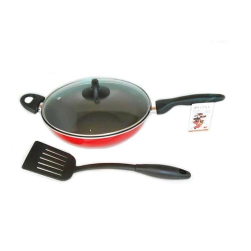 Foto Produk TEFLON SUPRA 28 CM STIR WOK 28CM + GLASS LID TUTUP KACA SPATULA NYLON dari rantang online