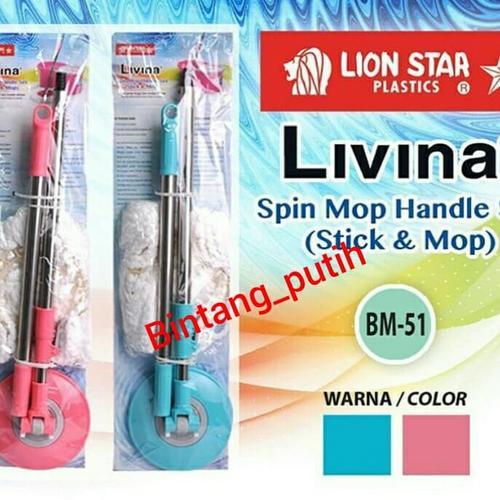 Foto Produk LION STAR Tongkat alat pel lantai / LIVINA SPIN MOP HANDLE SET dari Bintang_Putih
