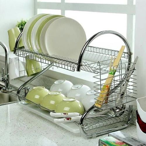 Foto Produk Rak Piring Dapur Stainless Steel Chrome 2 Susun Tingkat Dish Drainer dari Grosir Kitchenware