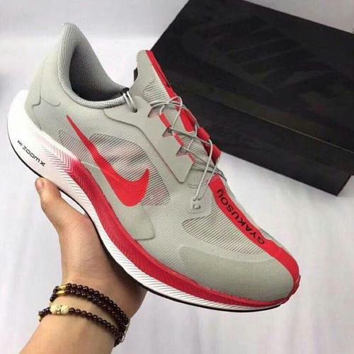 nike grey and red running shoes