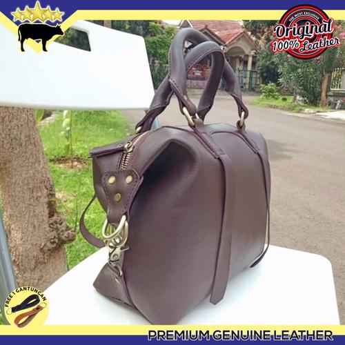 Foto Produk SLING BAG TAS KERJA WANITA SELEMPANG CASUAL KULIT ASLI DARK BROWN dari QUEQU SHOP