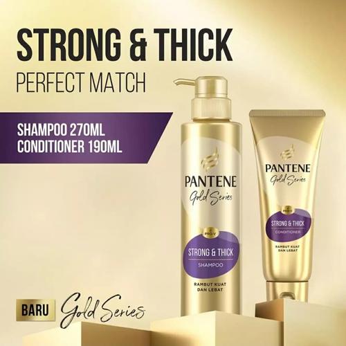 Foto Produk Pantene Shampoo Pro V Gold Series Strong & Thick 270ml & Conditioner dari Rivela Store