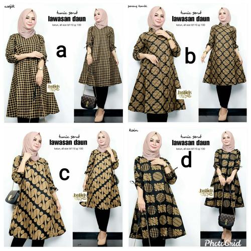 Foto Produk Batik Wanita Atasan Tunik Serut LAWASAN DAUN | Kondangan Kantoran dari Batik Laba Laba