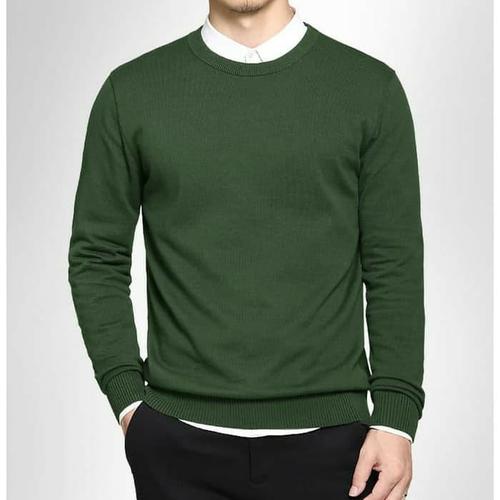 Foto Produk Sweater Pria O Neck rajut polos panjang hijau army dari BANDUNG KONVEKSI CENTRE