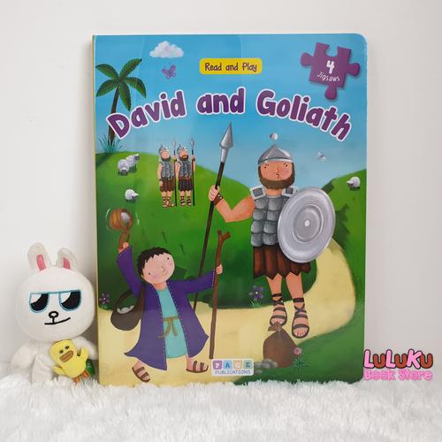 Gambar Buku Puzzle Anak Import - Read and Play David and Goliath - 4 jigsaws dari LuLuKu Book Store undefined Tokopedia